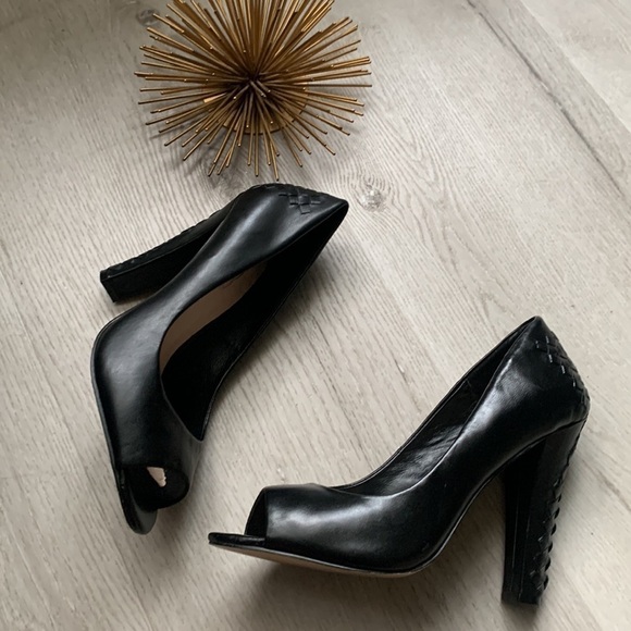 ELLIOTT LUCCA Black Andrea Peep-Toe Pump size 8.5 woven details black classic - Picture 12 of 12